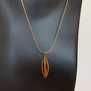 Vintage 12K GF Marquis Tiger Eye Necklace, NWOT, 16 Inches Long